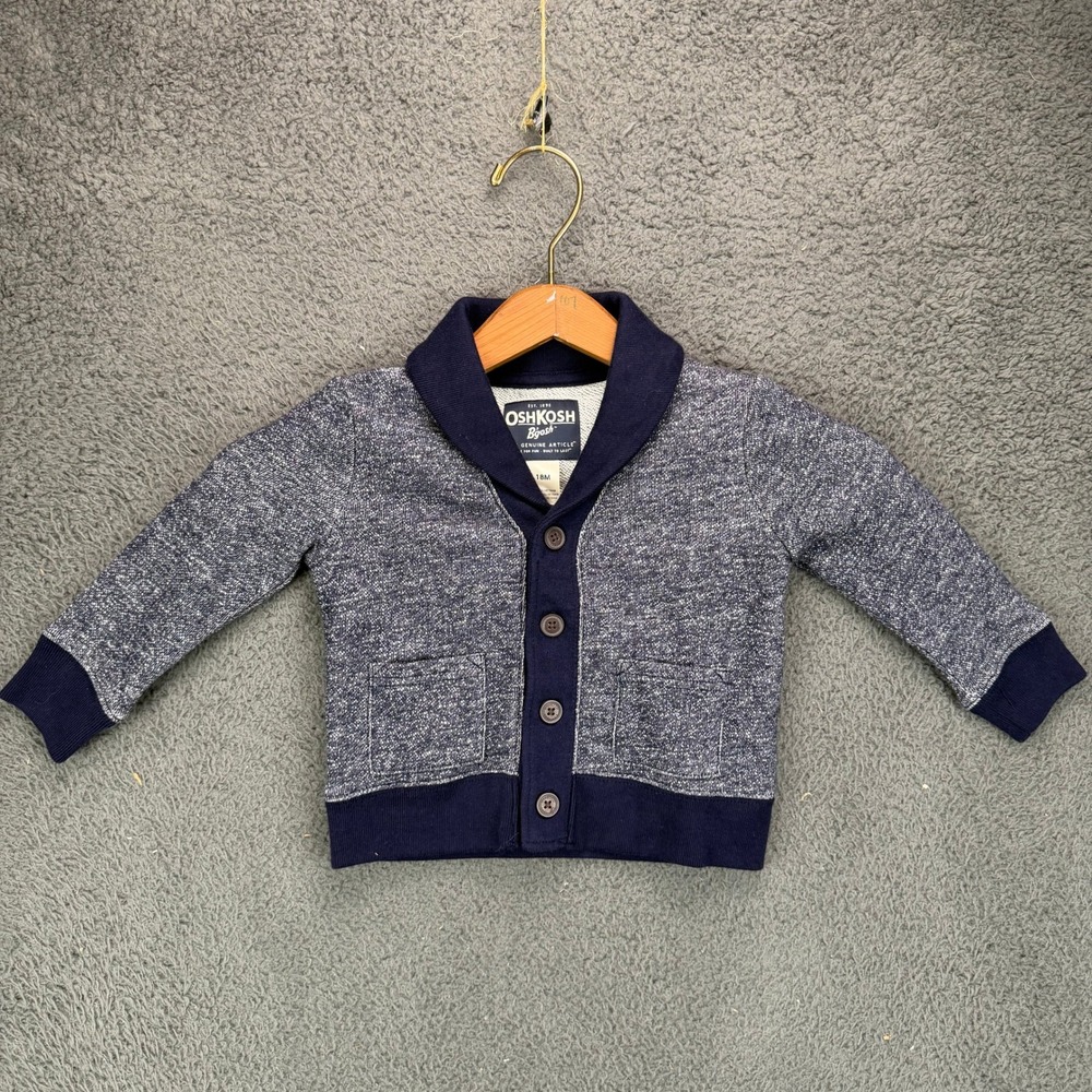 OshKosh B'gosh Toddler Boys Navy Blue Marled Shawl Collar Cardigan Sweater 18M